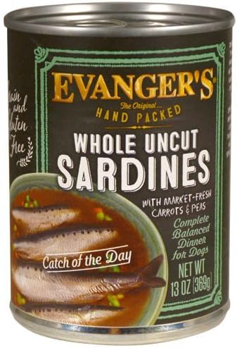 Evanger's Hand Packed Catch of the Day Uncut Sardines for Dogs, 12 x 12 oz cans
