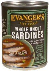 Evanger's Hand Packed Catch of the Day Uncut Sardines for Dogs, 12 x 12 oz cans