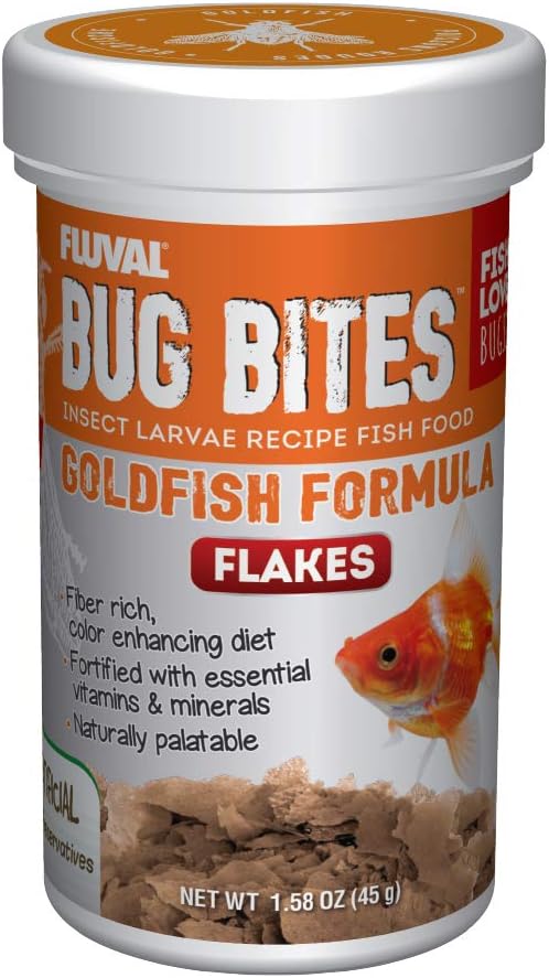 Fluval Bug Bites Goldfish Fish Food, Flakes for Small to Medium Sized Fish, 1.59 oz.