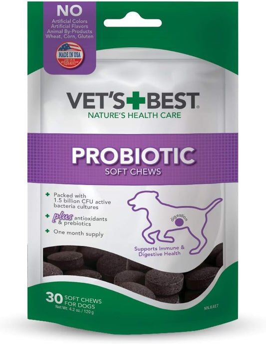 HERO PET  Vet's Best Probiotic Soft Chews Dog Supplement - Supports Dog Digestive Health - Promotes a Healthy Gut - 30 day supply