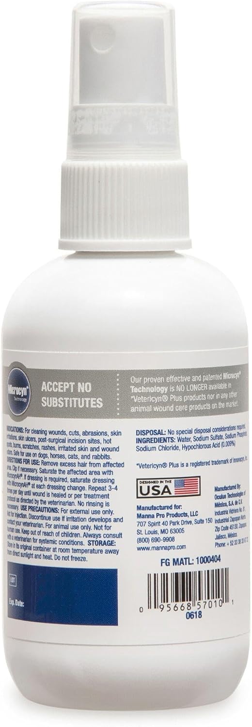 MicrocynAH Manna Pro Wound & Skin Care Spray for Pets