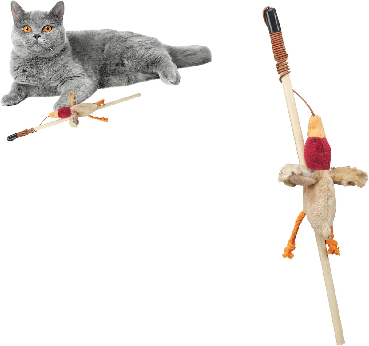 Skinneeez Stuffing-Free Forest Friends Cat Teaser Wand Toy with Catnip – Interactive Play for Cats and Breeds, Assorted Characters, 12-Inch