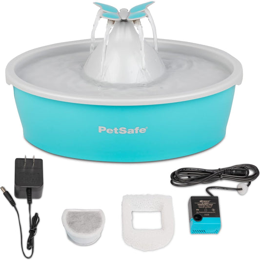 Drinkwell - PetSafe Butterfly Cat Water Fountain with Pump & Filters - Cute Water Dispenser with 50 oz Capacity - Pump & Filters Keep Water Clean & Fresh - Filter Contains 2X More Carbon Than Other Brands