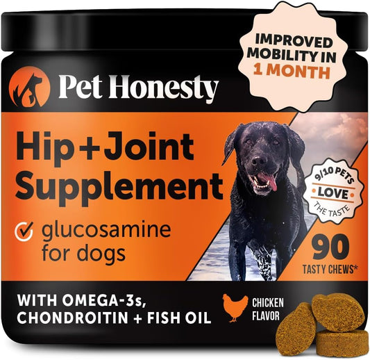 Pet Honesty Hip & Joint Health - Glucosamine for Dogs Soft Chews, Joint Supplement for Dogs with Glucosamine Chondroitin, MSM, Turmeric, Anti Inflammatory, Support + Mobility (Chicken 90ct)