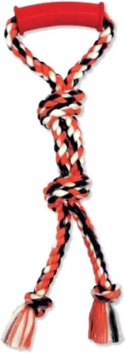 Mammoth Pet Products Flossy Chews Color Twin Tug with Rubber Handle , multicolor