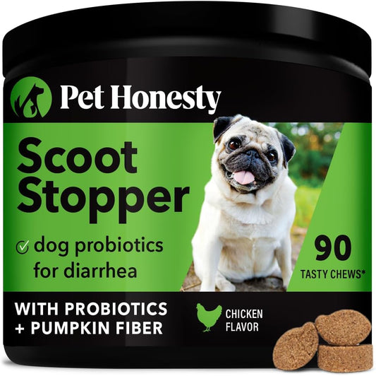 Pet Honesty Scoot Stopper - Digestion & Health Supplement for Dogs - Dog Anal Gland Support, Diarrhea & Bowel Support, Fiber & Dog Probiotics and Digestive Enzymes (90 ct)