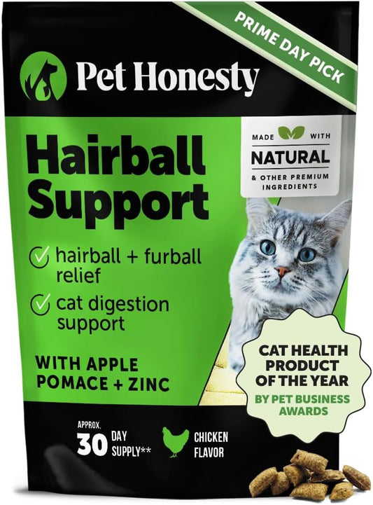 Pet Honesty Cat Hairball Support Crunchy & Creamy Chews, Hairball Remedy Treats, Cat Furball Treatment, Supports Skin & Coat, Vitamins for Digestion, Chicken (30-Day Supply)