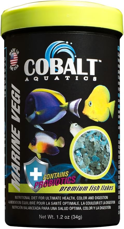 Cobalt Aquatics Marine Vegi Flakes with Probiotics- for Marine and Reef Fish of All Types
