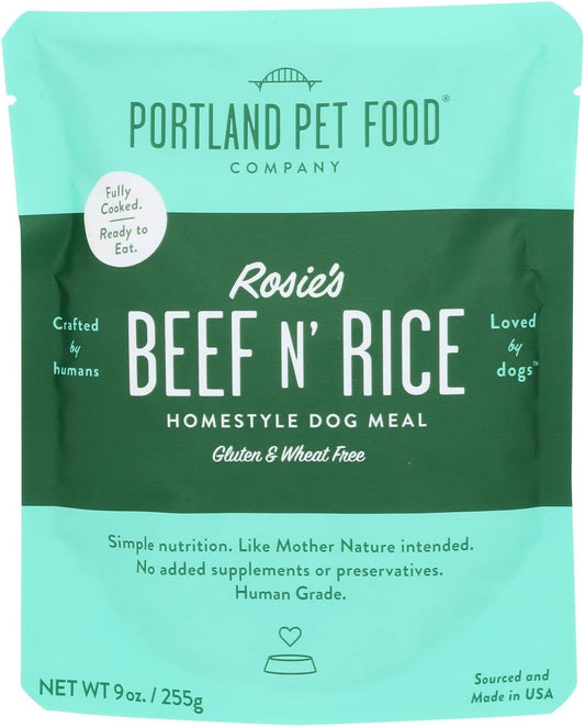 Portland Pet Food Human-Grade Homestyle Dog Meal, Rosie's Beef N' Rice, All Natural, Gluten Free, 9 Ounce (Pack of 8)