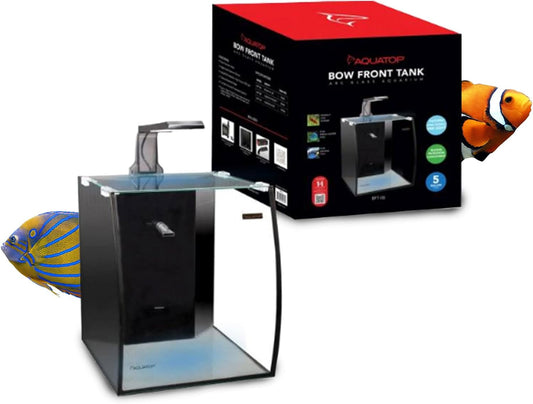 Aquatop Vertical Bowfront Glass Aquarium, 5-Gallon – All-in-One Tank with Filter and LED Light, High Clarity Glass for Freshwater & Saltwater