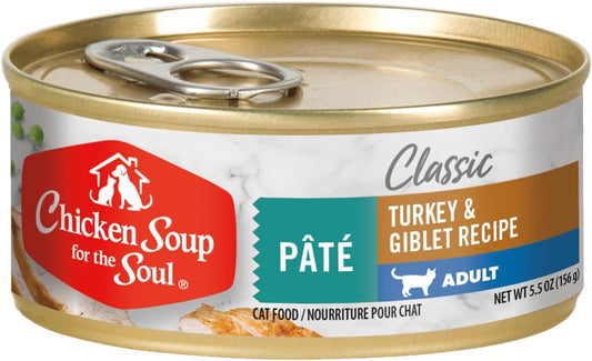 Chicken Soup for the Soul All Natural Premium Adult Wet Cat Food, Real Meat First Ingredient, No By-Products, Artificial Colors, Flavors or Preservatives, Turkey & Giblet Pate, 5.5oz (Pack of 24)