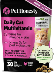 Cat Multivitamin Crunchy & Creamy Chews - Cat Treats for Health + Immune, Joint Support, Skin & Coat, & Digestion - Vitamins with Omega 3s, Lysine & Probiotics (30 Day Supply)