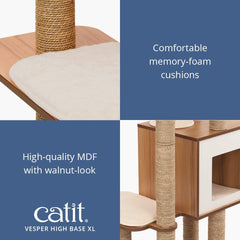 Catit Vesper High Base Extra Large Cat Tree, Cat Furniture, 52060, Walnut