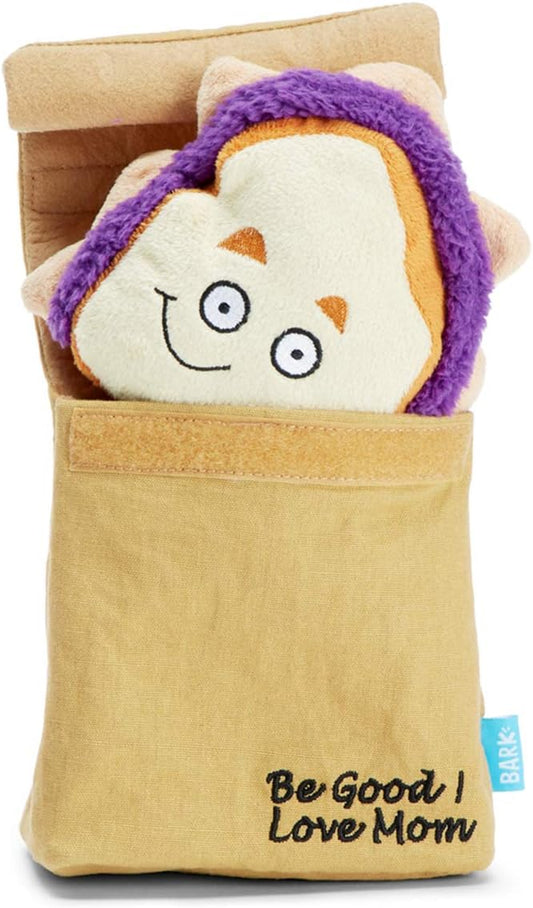 Barkbox 2-in-1 Interactive Plush Puzzle Dog Toys - Squeaky Pet and Puppy Enrichment Toys for Small, Medium, and Large Dogs | Brown Baggin' It PB&J