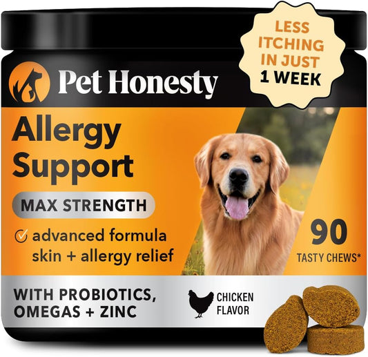 Dog Allergy Itch Relief - Maximum Strength Itch Supplement with Probiotics for Dogs - Immune Support & Skin Relief for Seasonal Allergies - Natural Itchy Skin Paw Relief - (Chicken, 90 Ct)
