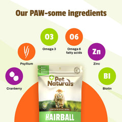 Pet Naturals Hairball - 30 Chicken-Flavored Chews - Cat Supplements & Vitamins for Hairball Control and Digestive Support, Contains No Corn or Wheat