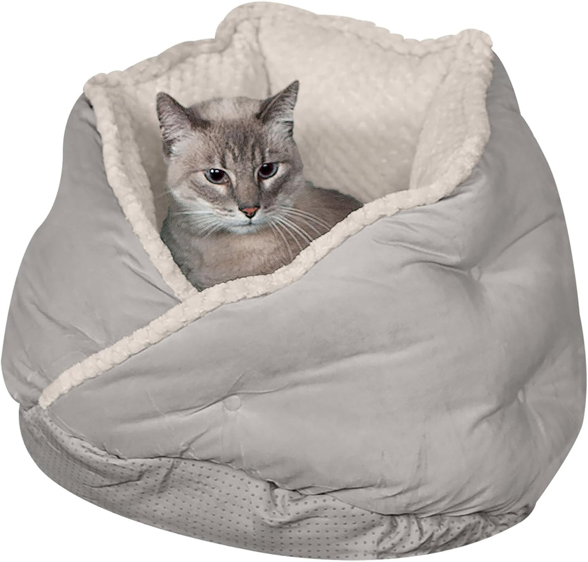 Furhaven 18" Round Pet Bed for Indoor Cats & Small Dogs, 100% Washable, For Pets Up to 14 lbs - Minky Plush & Velvet Hug Bed - Silver Gray, 18-inch