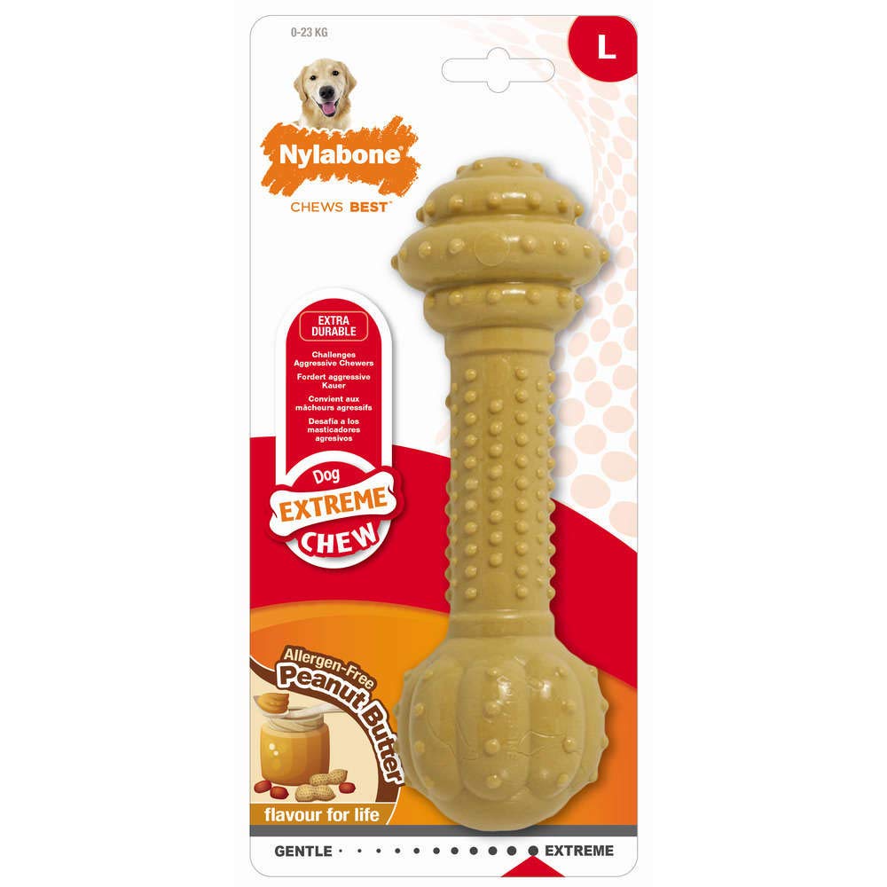Nylabone Power Chew Extreme Chewing Dura Chew Barbell Dog Chew Toy, Peanut Butter, Large/Extra Large