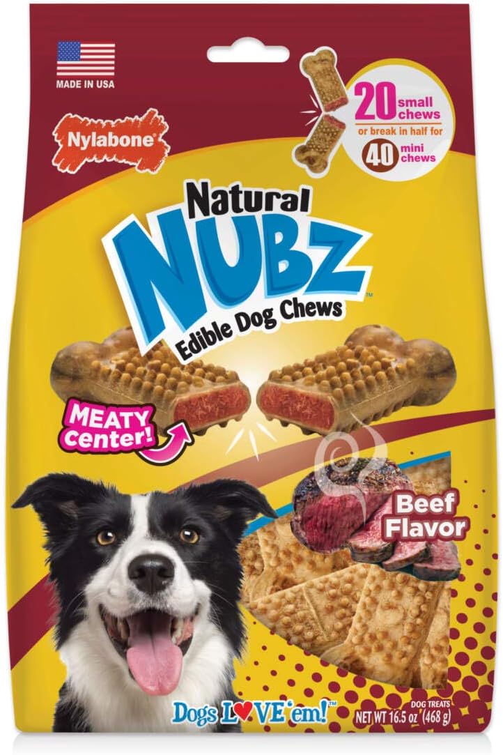 Nylabone Nubz Meaty Center Natural Edible Dog Chews Beef Flavor