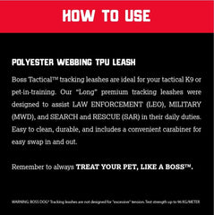 Boss Dog Tactical Polyester Webbing TPU Tracking Leash 20 FT