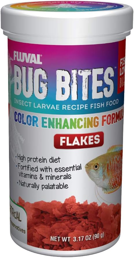 Fluval Bug Bites Color Enhancing Fish Food for Tropical Fish, Flakes for Small to Medium Sized Fish, 3.17 oz.