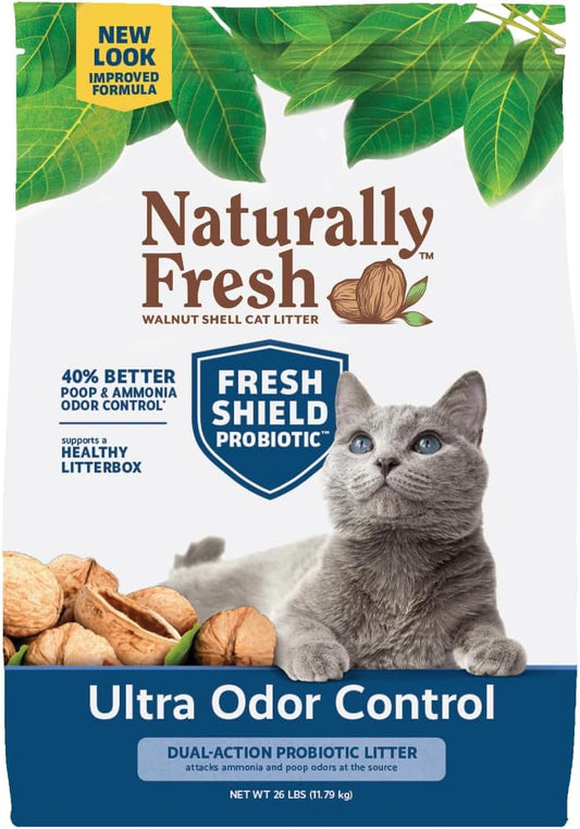 Naturally Fresh Cat Litter Made From Walnut Shells, Multi-Cat, Ultra Odor Control, Unscented, Upcycled, Sustainable, 26 Lbs