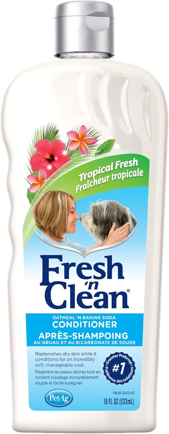 Fresh N Clean - PetAg Fresh ’n Clean Oatmeal ’n Baking Soda Conditioner, Tropical Fresh Scent - 18 oz - Gently Cleans, Soothes & Deodorizes Dogs with Vitamin E & Aloe Vera - Soap Free