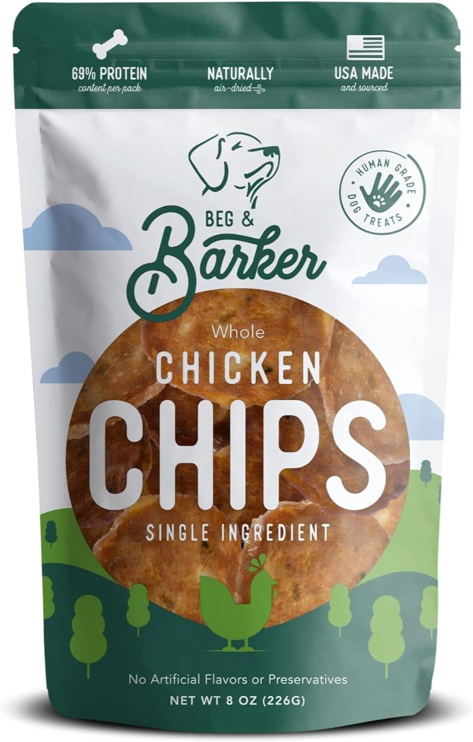 Beg & Barker Chicken Chips for Dogs - Single Ingredient Dog Treats Made for Small and Large Dogs Protein Human Grade Dog Treats Made from Real Meat Chicken, Made in USA