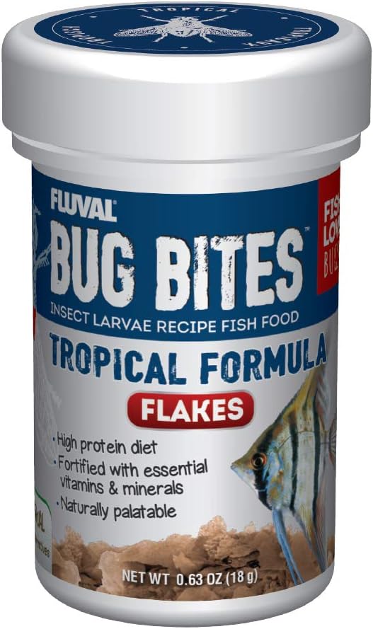 Fluval Bug Bites Tropical Fish Food, Flakes for Small to Medium Sized Fish, 0.63 oz.