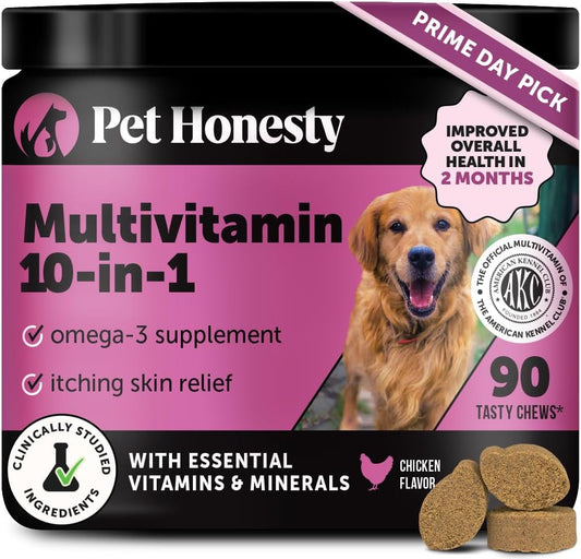 Pet Honesty Multivitamin Dog Supplement, Glucosamine Chondroitin for Dogs, Probiotics, Omega Fish Oil, Dog Supplements & Vitamins, Dog Vitamins for Skin and Coat Allergies, (Chicken 90 ct)