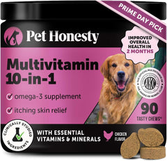 Pet Honesty Multivitamin Dog Supplement, Glucosamine Chondroitin for Dogs, Probiotics, Omega Fish Oil, Dog Supplements & Vitamins, Dog Vitamins for Skin and Coat Allergies, (Chicken 90 ct)