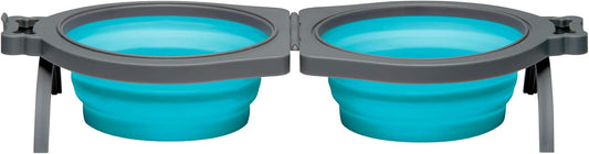 Loving Pets Travel Double Diner Dog Bowl, Blue