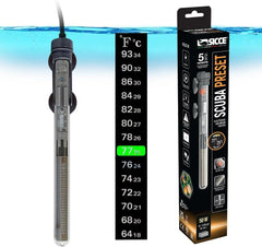 Sicce Scuba Aquarium Fish Tank Heater Preset at 77℉ for Up to 60 Gallons Submersible for Marine Saltwater and Freshwater | Run Dry Protection