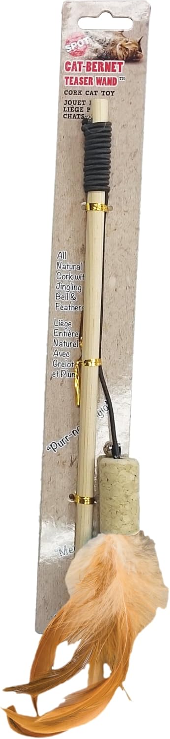 SPOT Cat-Bernet Cork with Feathers Teaser Wand Bernet Cat Toy, Assorted