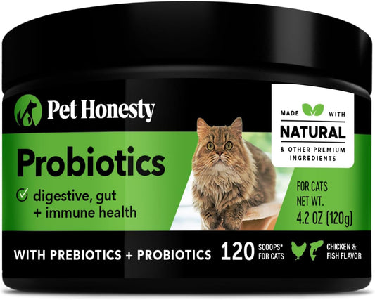 Pet Honesty Digestive Probiotic Powder Supplement for Cats - Digestive Support + Gut Health, Probiotic for Cats, Cat Constipation Relief, Bowel Support, Immunity & Overall Health - 120 Scoops