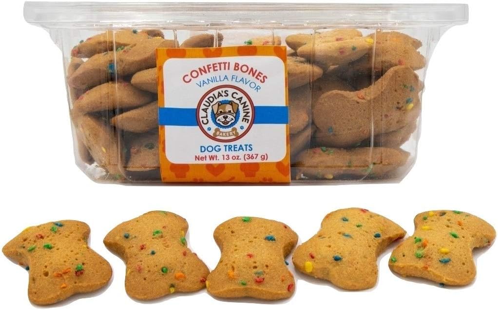 Claudia's Canine Bakery Rainbow Confetti Bone Dog Biscuits, 13 Ounces, Vanilla Flavor, Made in The USA