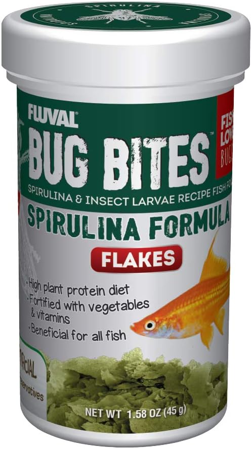 Fluval Bug Bites Fish Food with Spirulina, Flakes for Small to Medium Sized Fish, 1.59 oz.