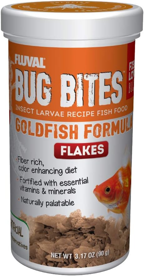 Fluval Bug Bites Goldfish Fish Food, Flakes for Small to Medium Sized Fish, 3.17 oz.