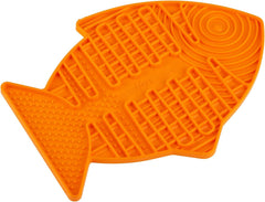 LickiMat Casper, Fish-Shaped Cat Slow Feeders Lick Mat, Boredom Anxiety Reducer; Perfect for Food, Treats, Yogurt, or Peanut Butter. Fun Alternative to a Slow Feed Cat Bowl or Dish, Orange