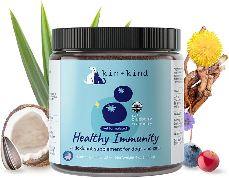 kin+kind Natural Cranberry Supplement Powder for Dogs&Cats - Boost Healthy Immunity and Bladder Support with Organic Formula - Organic Cranberry, Blueberry and Coconut
