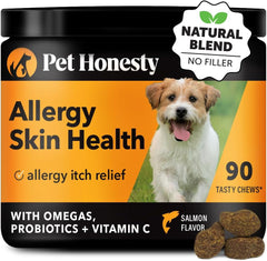 Pet Honesty Allergy Skin Health - Allergy Itch Relief, Fish Oil for Dogs, Probiotics for Healthy Skin, Shiny Coats, Helps Reduce Normal Shedding, Soft Chews for Healthy Skin & Coat - 90 Ct (Salmon)