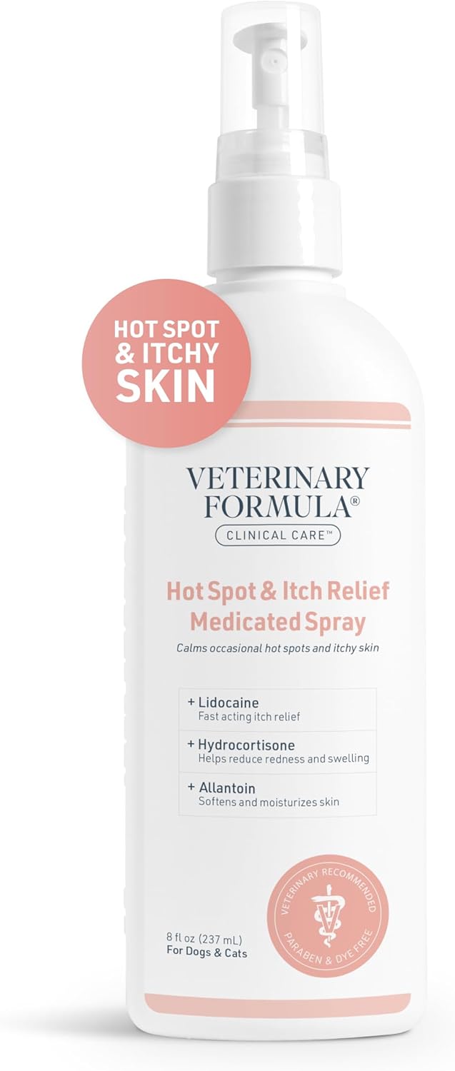 Veterinary Formula Clinical Care Hot Spot & Itch Relief Medicated Spray – Easy to Use Spray for Dogs & Cats – Helps Alleviate Sensitive Skin, Scratching, and Licking of Coat (1 Pack)