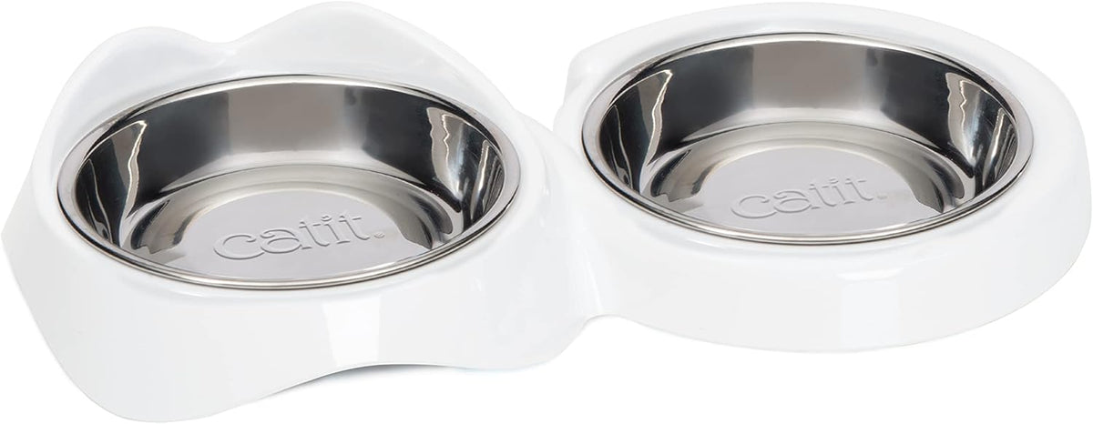 Catit PIXI Double Feeding Dish, Whisker Stress Free Food & Water Cat Bowl,White