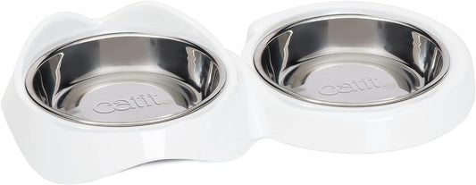 Catit PIXI Double Feeding Dish, Whisker Stress Free Food & Water Cat Bowl,White