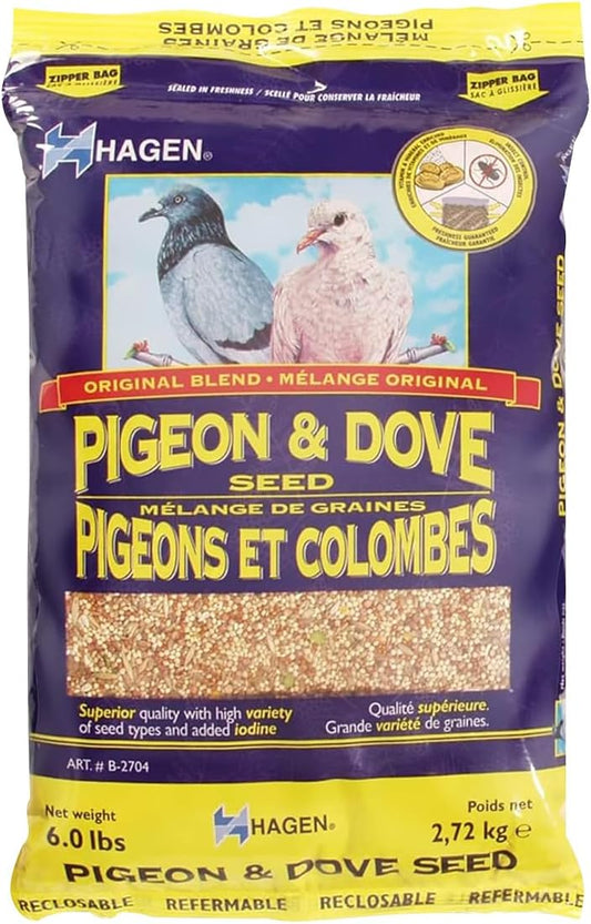 Hagen Pigeon & Dove Seed, Original Formula Bird Food, 6 lb Bag – Nutritionally Complete Seed Mix with Vitamins & Minerals – Wild & Captive Bird Diet – Insect-Resistant Air-Tight Packaging