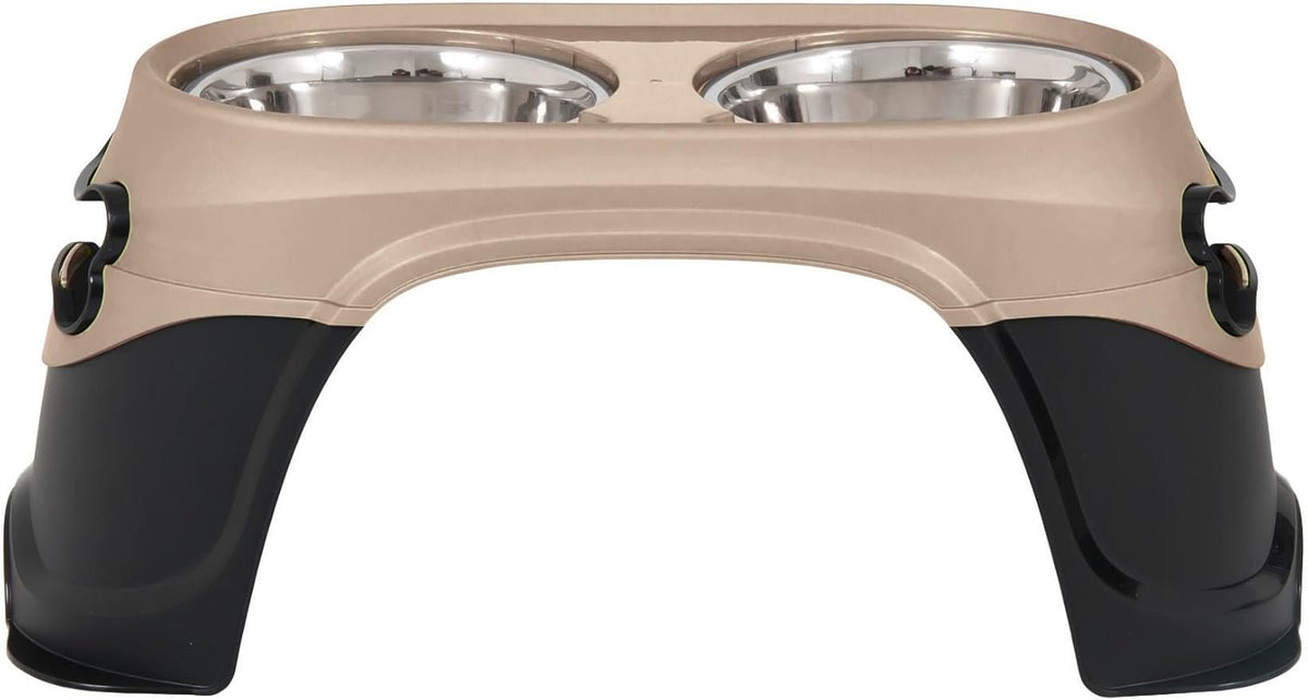 Petmate Easy Reach Pet Diner Elevated Dog Bowls 2 Sizes 2 Polished Colors, Black/Pearl Tan, Large, Made in USA