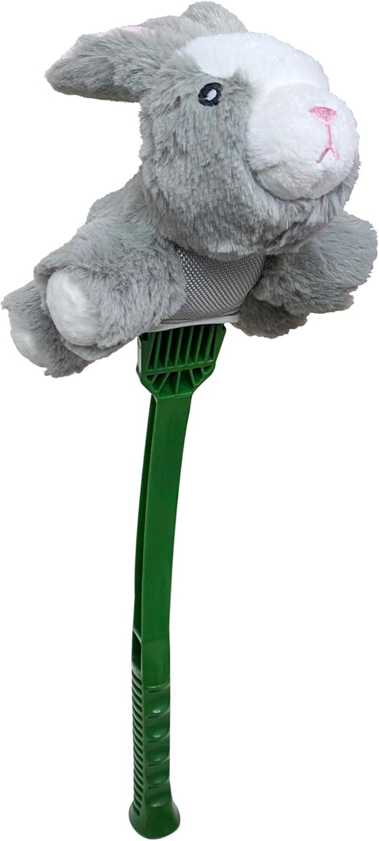 Flingerz Furry Rabbit on a Stick Dog Toy, Grey, Green and White