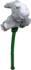 Flingerz Furry Rabbit on a Stick Dog Toy, Grey, Green and White
