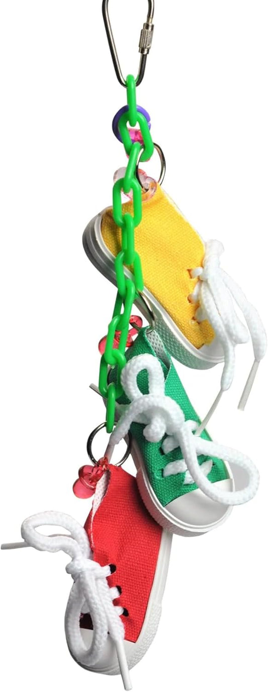 A&E Cage Company Happy Beaks Toy Sneakers on a Line