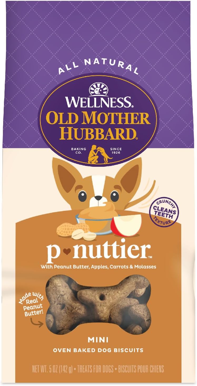 Old Mother Hubbard Classic Crunchy Natural Dog Treats, P-Nuttier Mini Biscuits, 5-Ounce Bag